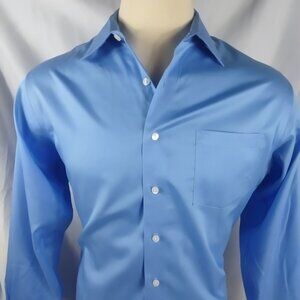 Kenneth Cole Reaction Mens Blue Long Sleeve Dress Shirt Size Large 16/16.5-34/35
